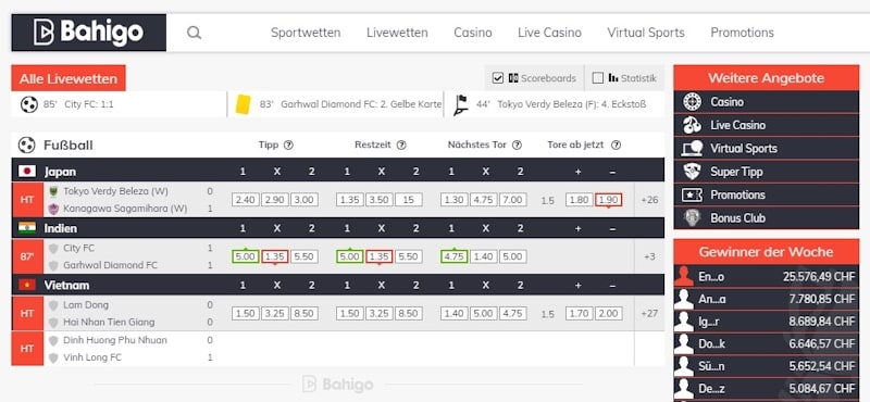 Bahigo Live-Sportwetten